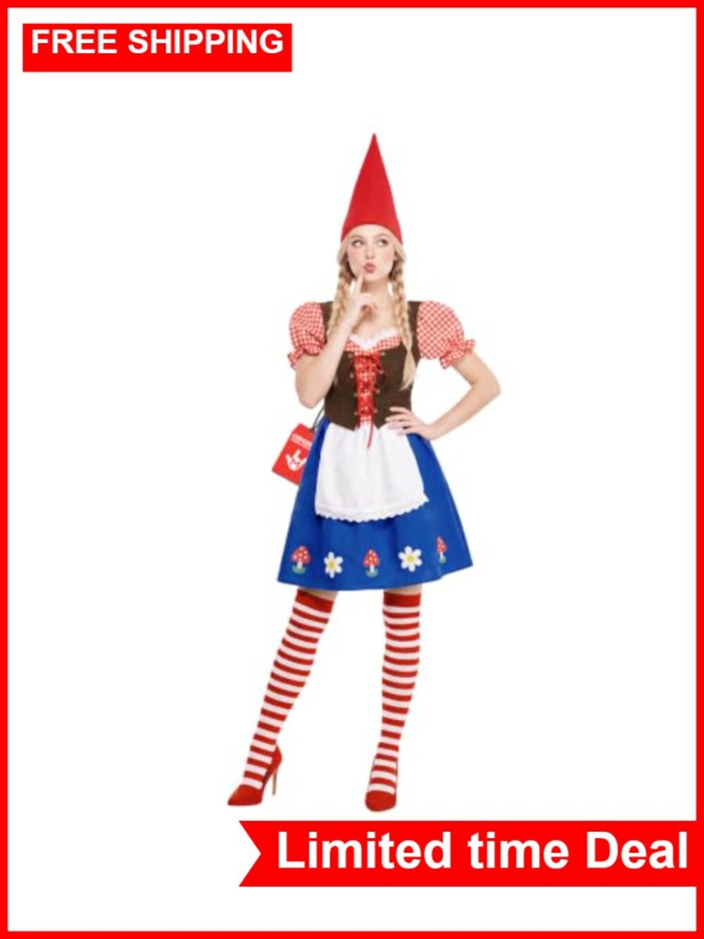Gnome Costume for Women Peasant Dress Striped Socks Halloween